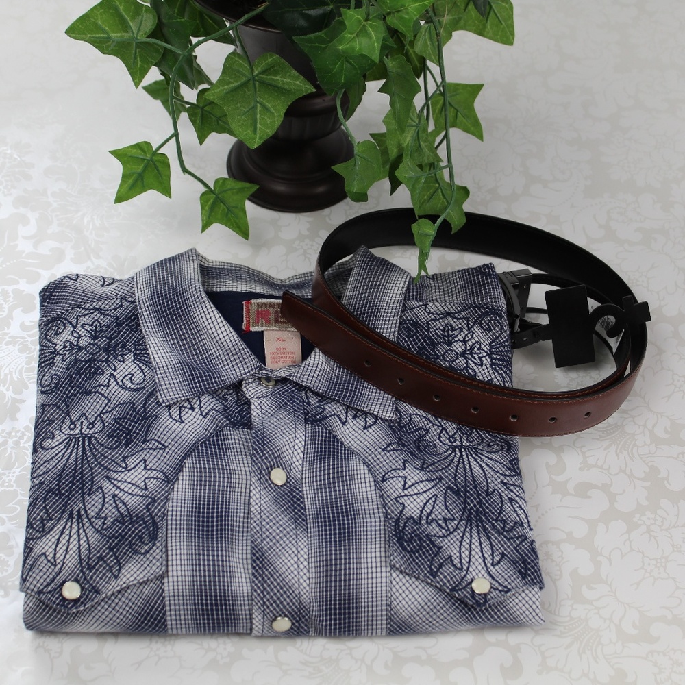 Vintage Red Button Down Blue/White Plaid Shirt XL